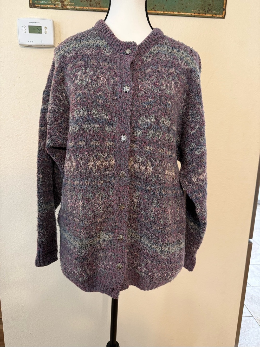 Vintage Nor’ Easterly Wool Knit Crewneck Button Up Scotland Wool Blend L Sweater